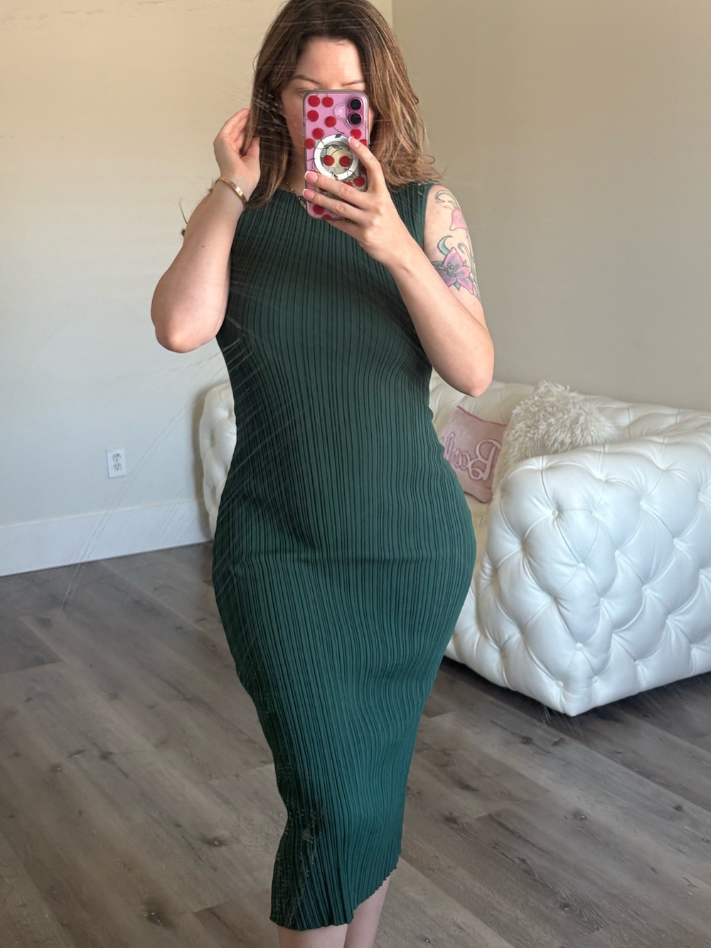 Sleeveless Ribbed Midi Dress in Dark Green